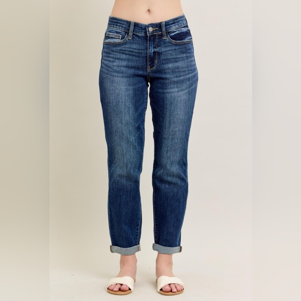 Judy Blue Basic Mid-Rise Cuffed Slim Denim Jeans